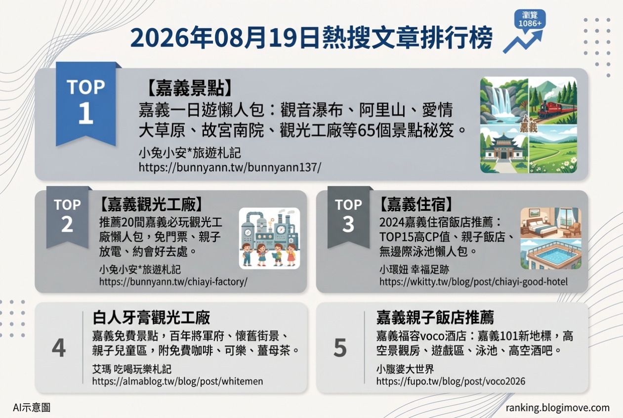 2026年08月19日| 國內旅遊 | 熱搜文章導讀：嘉義景點、住宿與觀光工廠全面解析 @Blogimove Ranking