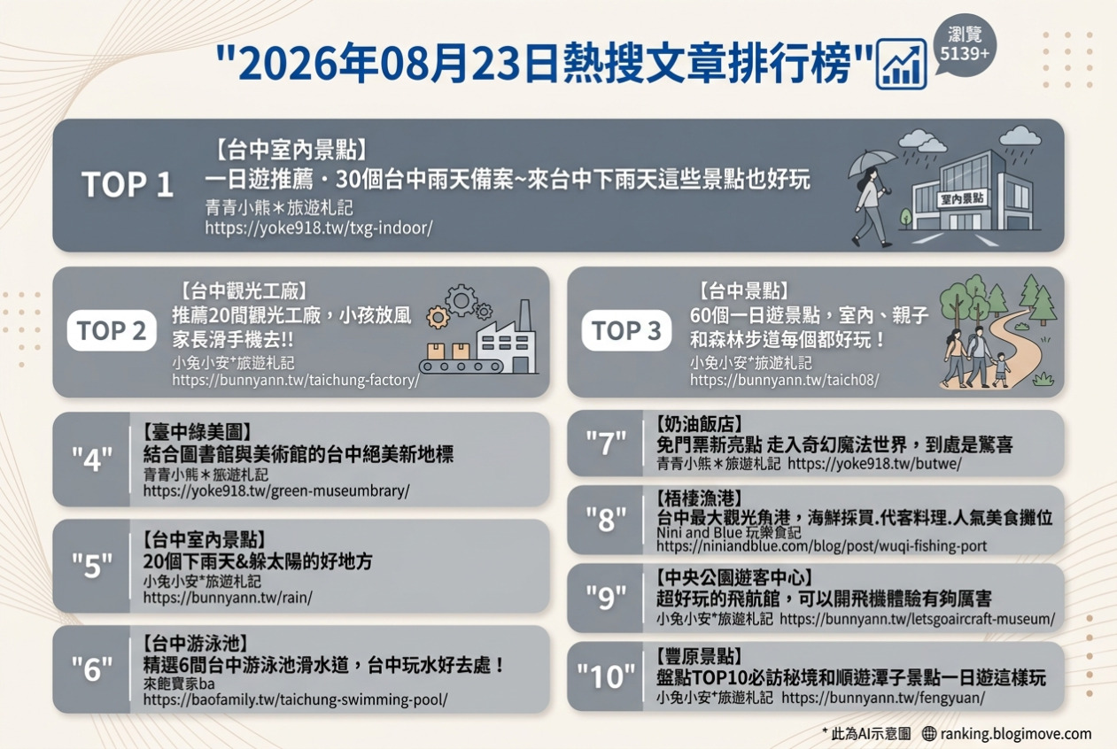2026年08月17日| 國內旅遊 | 熱門社群文章導讀：日月潭雲品、南投秘境與親子住宿。 @Blogimove Ranking