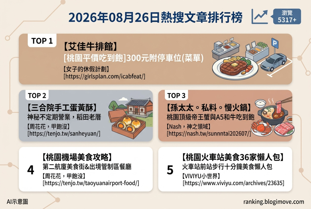 2026年08月26日| 桃園美食 | 熱搜文章導讀：平價吃到飽、隱藏版糕點與機場美食攻略 @Blogimove Ranking