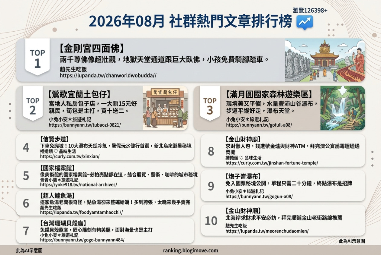 2026年08月 | 國內旅遊 | 熱門社群文章導讀：新北瀑布秘境、在地美食與宗教祈福。 @Blogimove Ranking