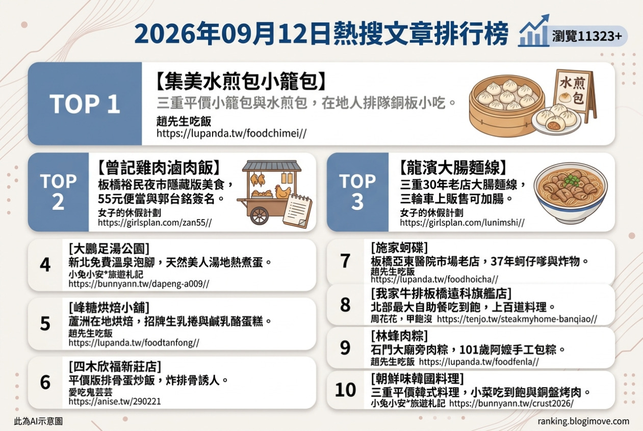 2026年09月12日 | 新北美食 | 熱門搜尋導讀：銅板小吃、在地麵線與特色烘焙，一網打盡在地美味！ @Blogimove Ranking