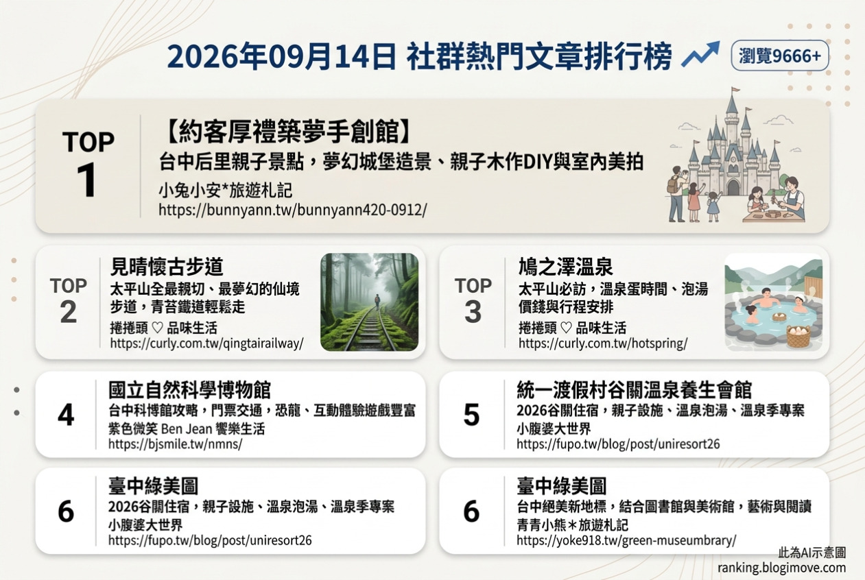 2026年08月| 國內旅遊 | 熱門社群文章導讀：台南在地文化、森林秘境與花季景點。 @Blogimove Ranking