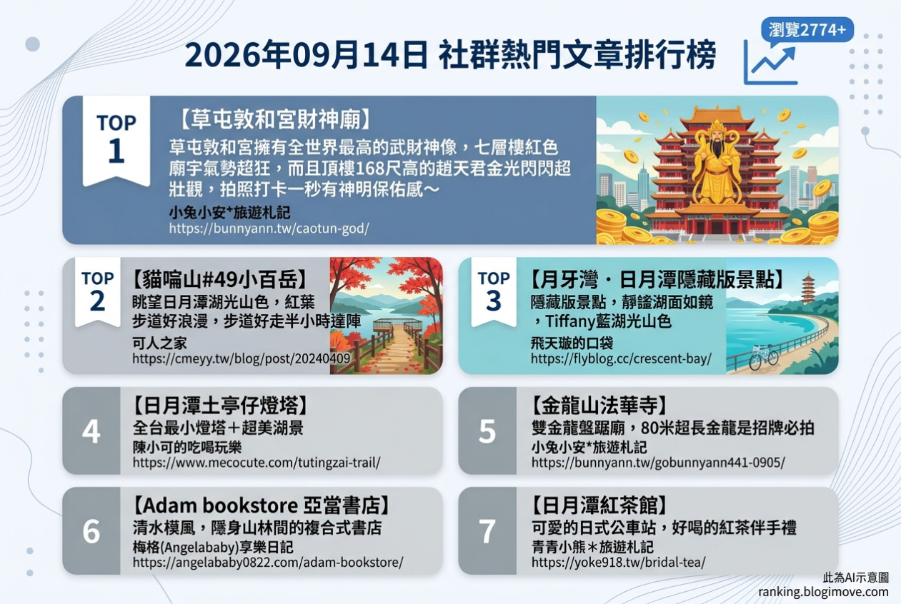 2026年08月| 國內旅遊 | 熱門社群文章導讀：台南在地文化、森林秘境與花季景點。 @Blogimove Ranking