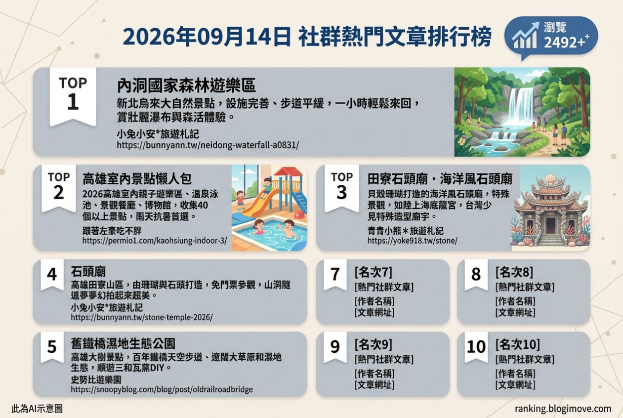 2026年08月| 國內旅遊 | 熱門社群文章導讀：台南在地文化、森林秘境與花季景點。 @Blogimove Ranking