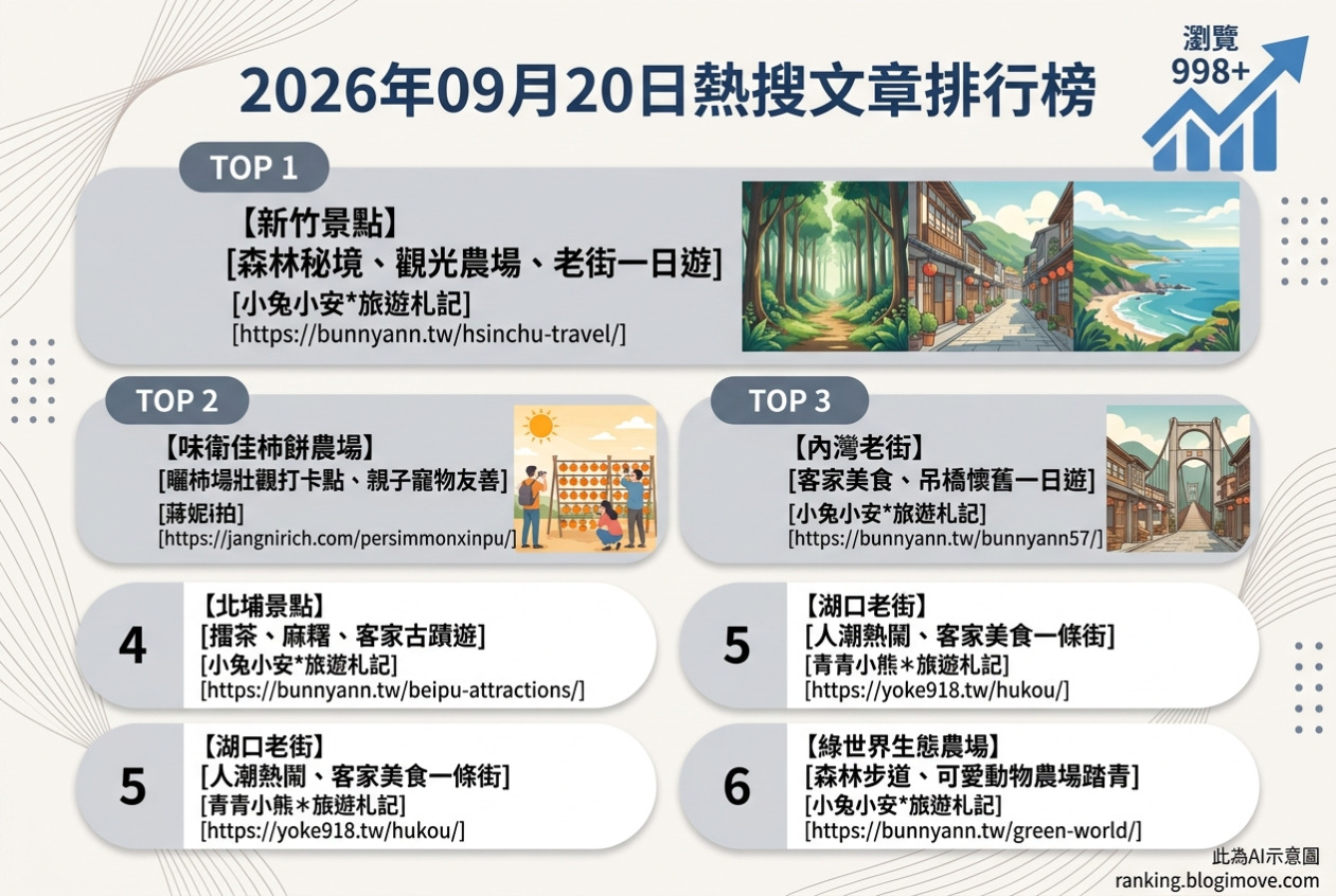 2026年09月20日| 新竹景點 | 熱搜文章導讀：新竹景點總覽、味衛佳柿餅、內灣老街、北埔景點與綠世界生態農場。 @Blogimove Ranking