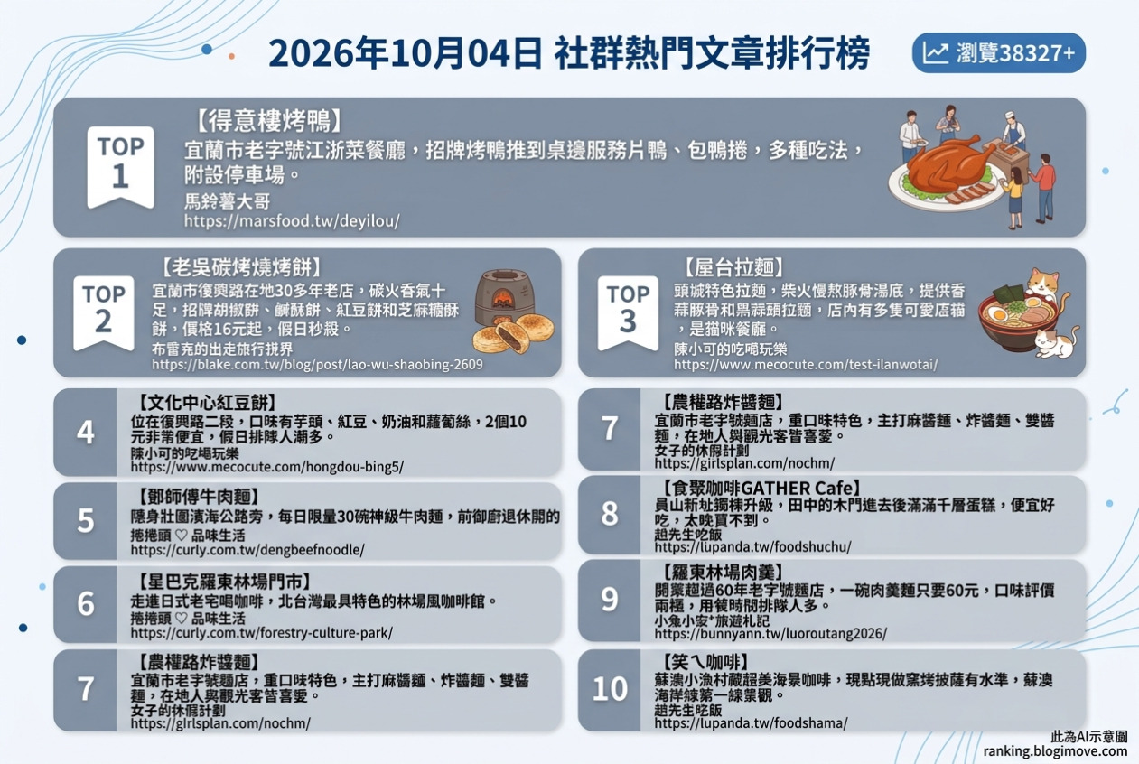 宜蘭美食攻略｜頂級達人私藏！在地人激推必吃名單，古早味到文青咖啡廳全包！ @Blogimove Ranking
