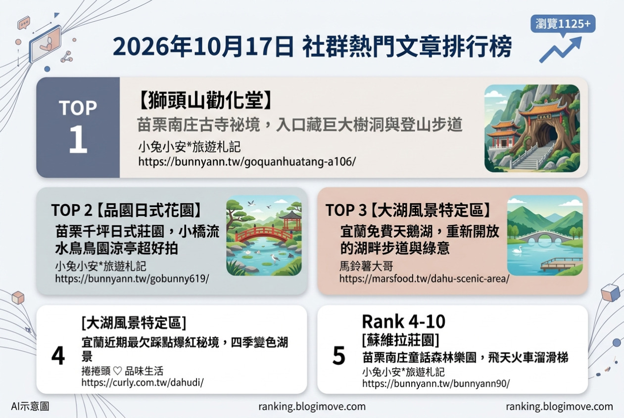 2026年6月22日 | 熱門社群旅遊文章導讀：花蓮消暑秘境、在地美食與療癒小火車 @Blogimove Ranking
