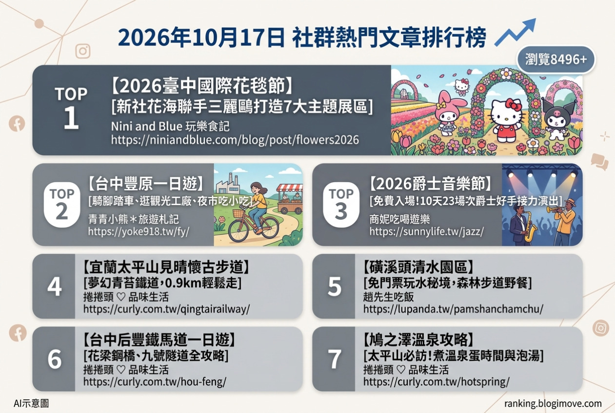 2026年6月22日 | 熱門社群旅遊文章導讀：花蓮消暑秘境、在地美食與療癒小火車 @Blogimove Ranking