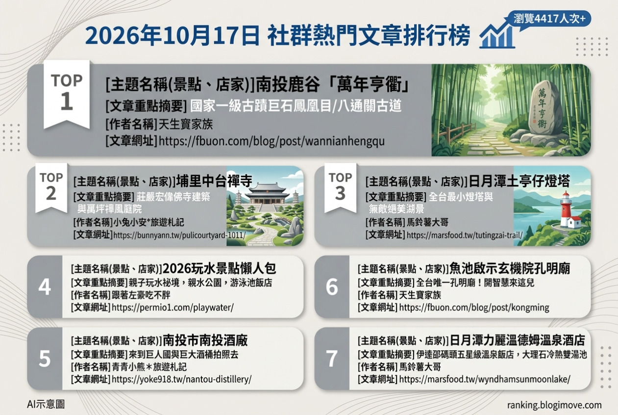 2026年6月22日 | 熱門社群旅遊文章導讀：花蓮消暑秘境、在地美食與療癒小火車 @Blogimove Ranking