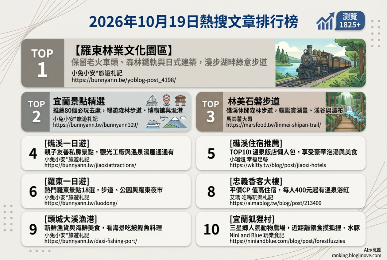 2026年10月19日| 宜蘭景點 | 熱搜文章導讀：羅東林場、礁溪森林步道、溫泉飯店與三星動物農場 @Blogimove Ranking